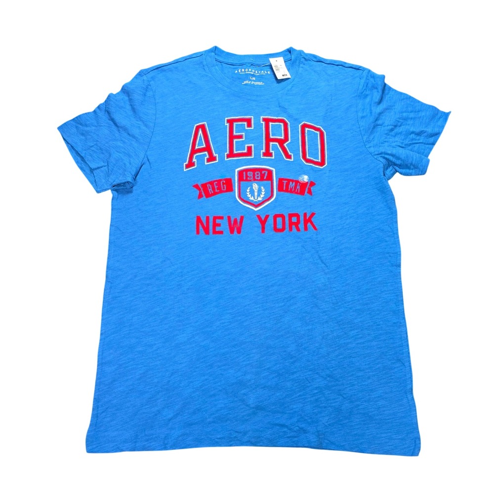 Aeropostale Aero 1987 New York Graphic T-Shirt Men's Size L Blue 100% Cotton NWT